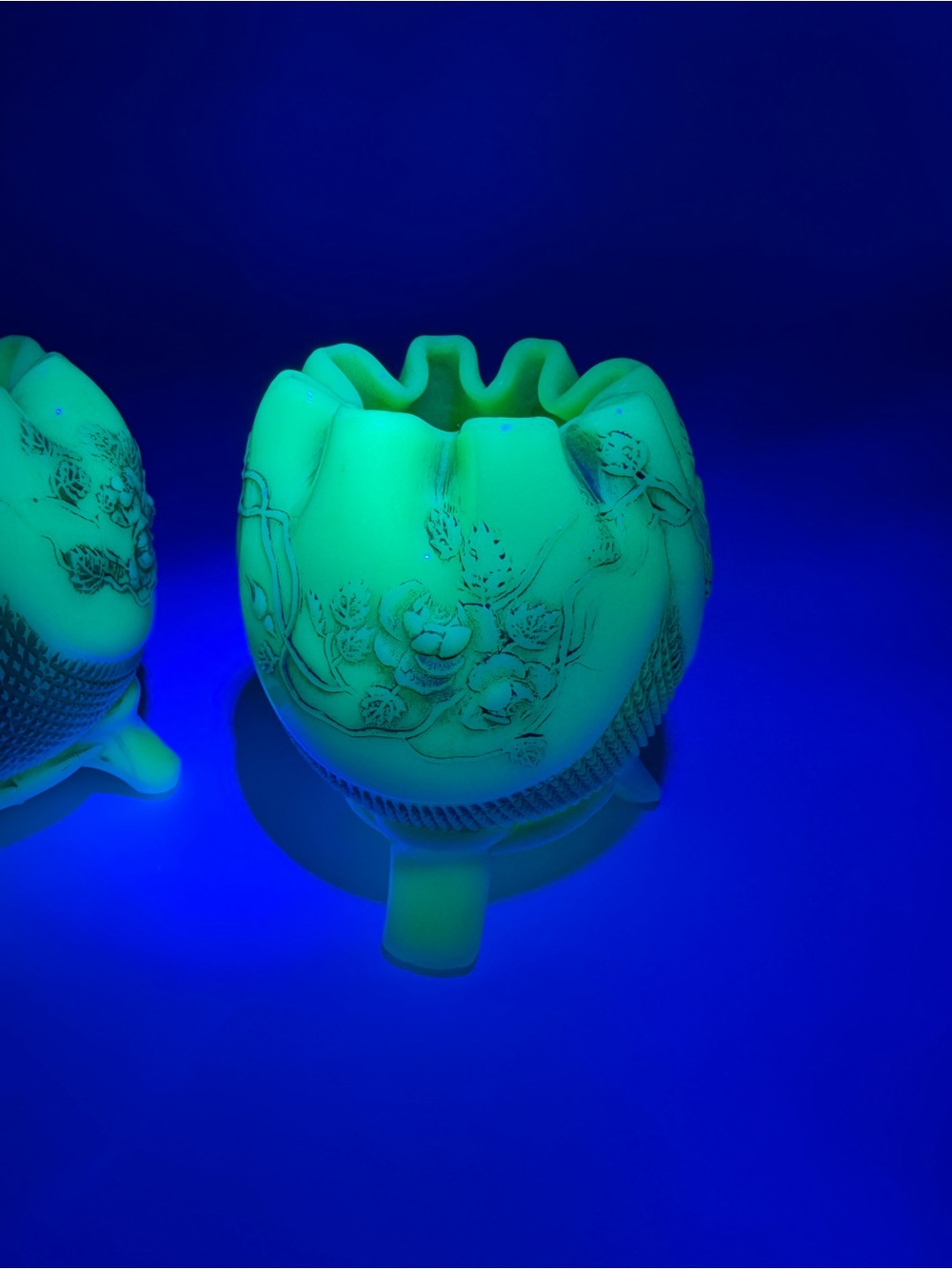 Antique Northwood Fine Cut & Roses Custard Uranium Glass Rose Bowl Nutmeg Stain
